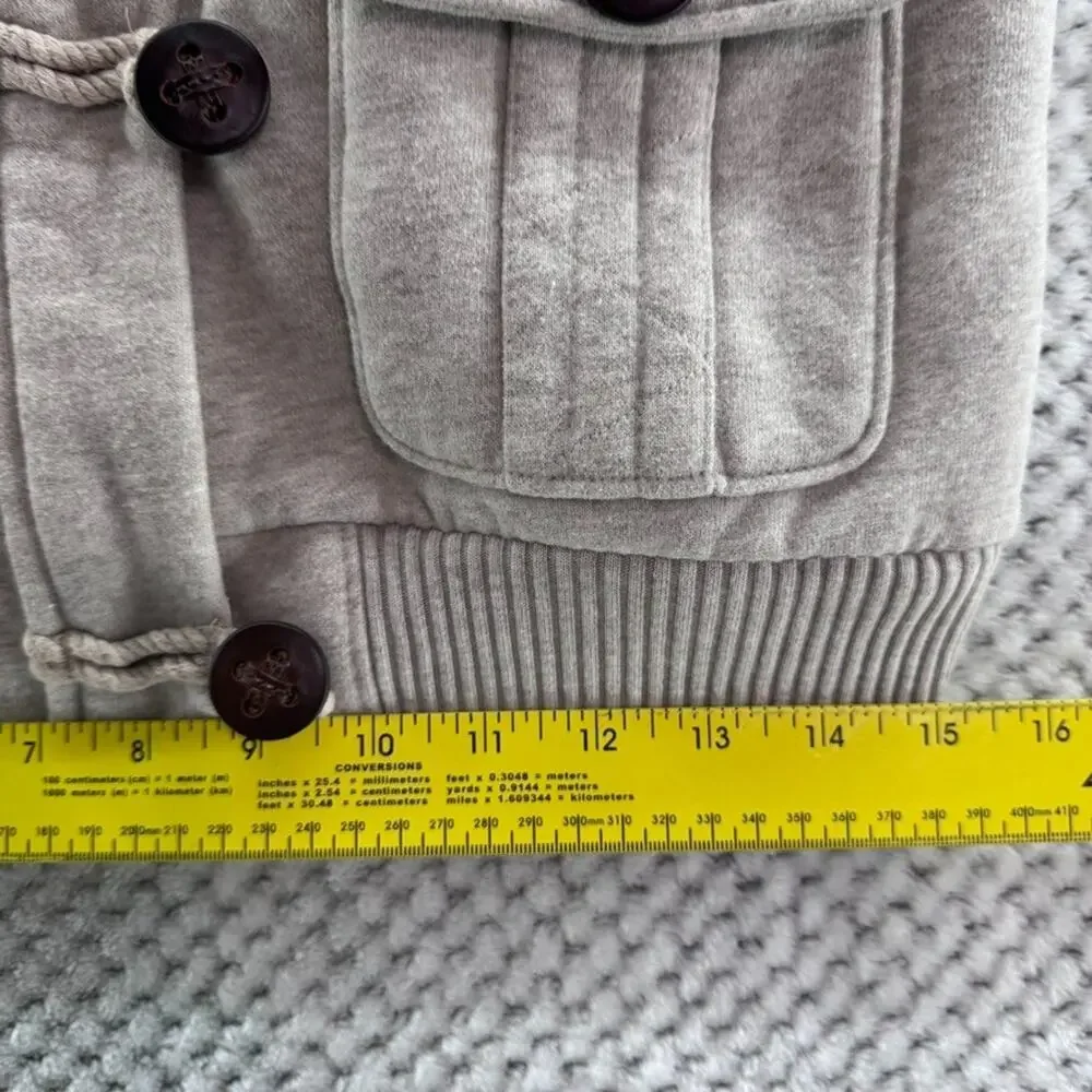 Old Navy Vest Womens M Beige Cotton Fleece Lining Y2K Toggle Buttons Zip Front